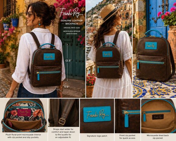 Franki Ray Salacious Sasha Full-Grain Brown Leather Mini Backpack Turquoise Blue main image 14